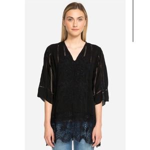 Johnny Was Elle Top Black + Navy Crochet Hem Women’s XL